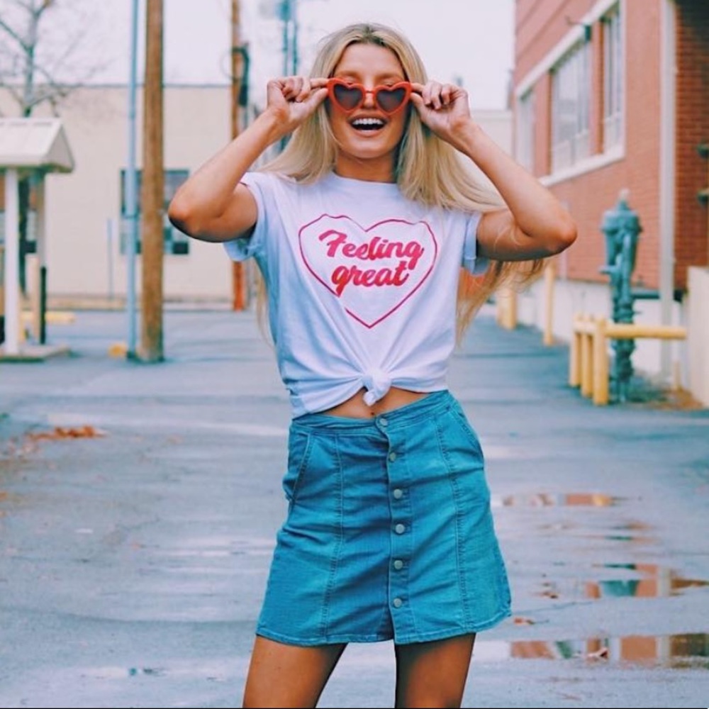 A line denim skirt